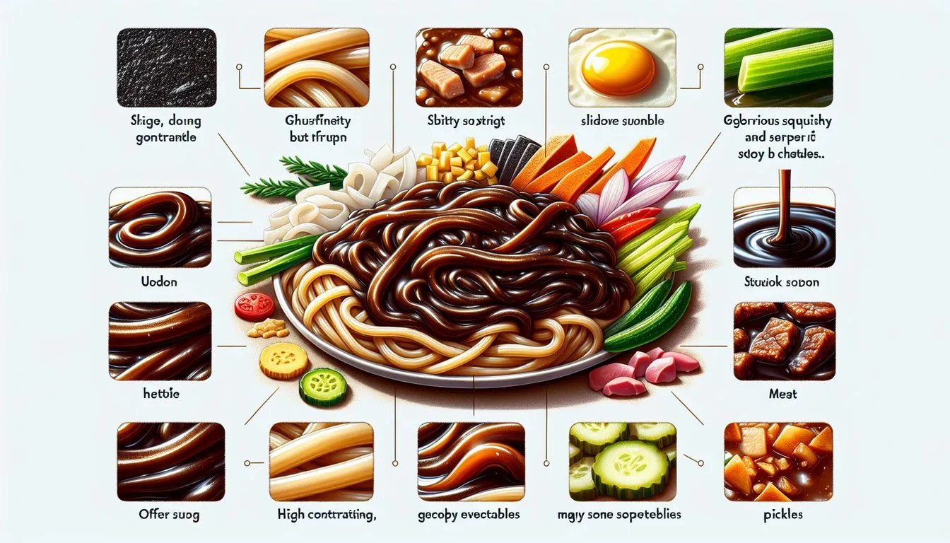 우동짜장의 구성과 식감적 특징입니다
